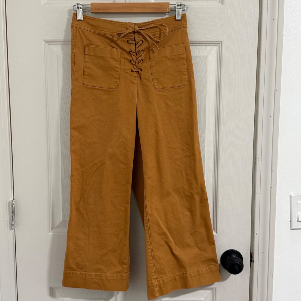 Caramel Lace up Wide Leg Pants Coastal Cowgirl 70s Sailor Boho Madewell Womens 0
